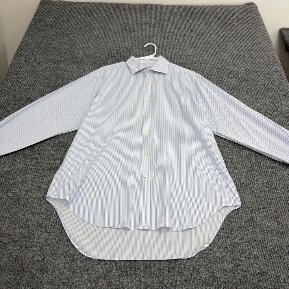 TM Lewin Dress Shirt Mens 16.5 Blue White Cotton French Cuff Regular Fit Classic